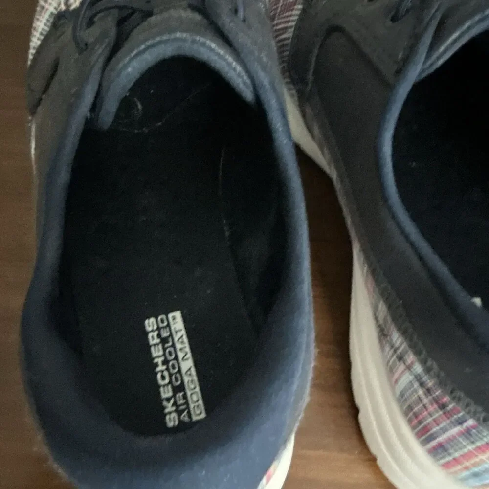 Skechers On-The-Go GOga Mat Comfort Plaid Navy Textile Lace-Up Sneaker 9.5